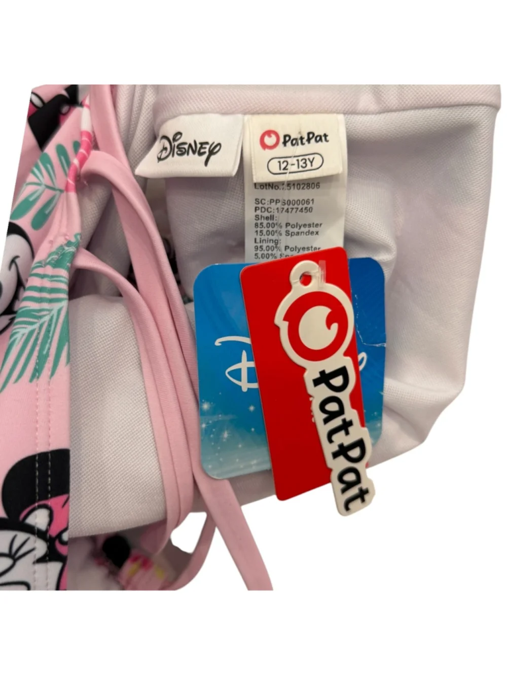 Disney Minnie Mouse PatPat NWT Tropical Floral Pink OnePiece Swimsuit Girl 12-13